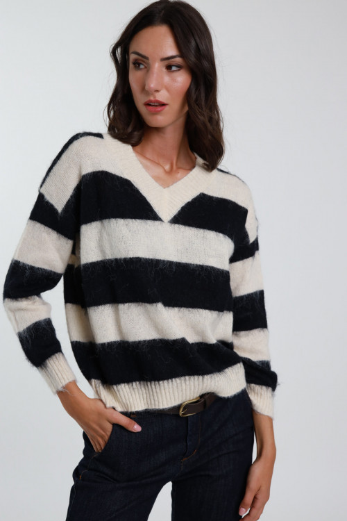 Susy Mix Maglione Rigato Scollo V Saldi