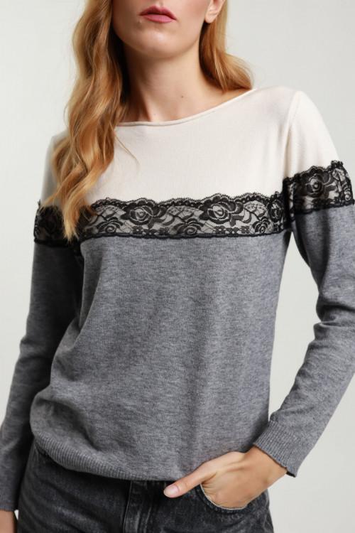 Susy Mix Maglioncino Bicolore con Pizzo Vendite Flash