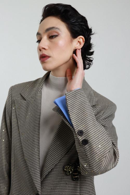 Susy Mix Blazer Pied de Poule con Micro Paillettes In Saldo