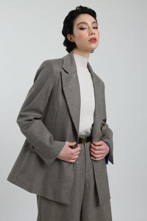 Susy Mix Blazer Pied de Poule con Micro Paillettes In Saldo