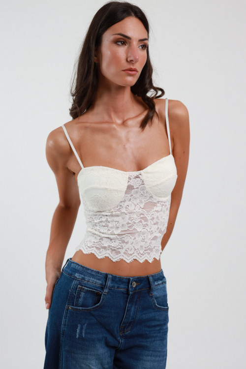 Susy Mix Crop Top in Pizzo Economico