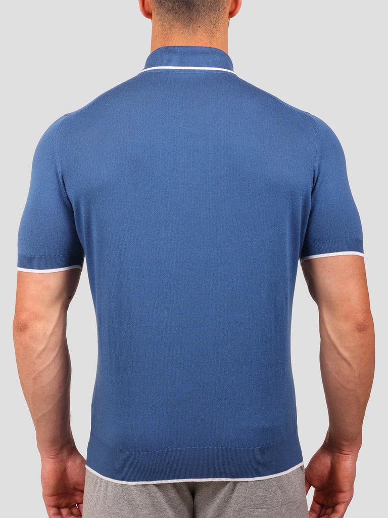 Svevo Maglia Polo 80% Cotone - 20% Seta Blu e Bianca Convenienza