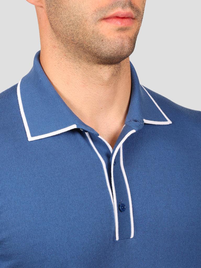 Svevo Maglia Polo 80% Cotone - 20% Seta Blu e Bianca Convenienza