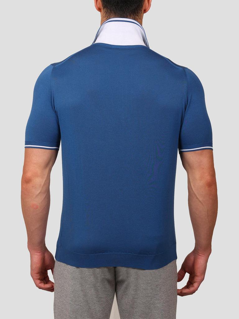Svevo Maglia Polo con Zip 100% Cotone Makò Blu Spedizione Gratuita
