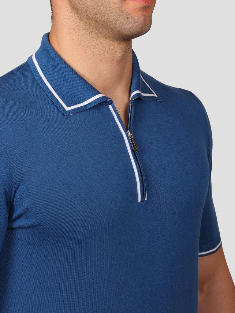 Svevo Maglia Polo con Zip 100% Cotone Makò Blu Spedizione Gratuita