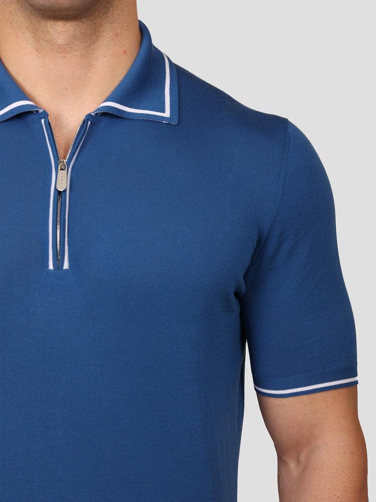 Svevo Maglia Polo con Zip 100% Cotone Makò Blu Spedizione Gratuita