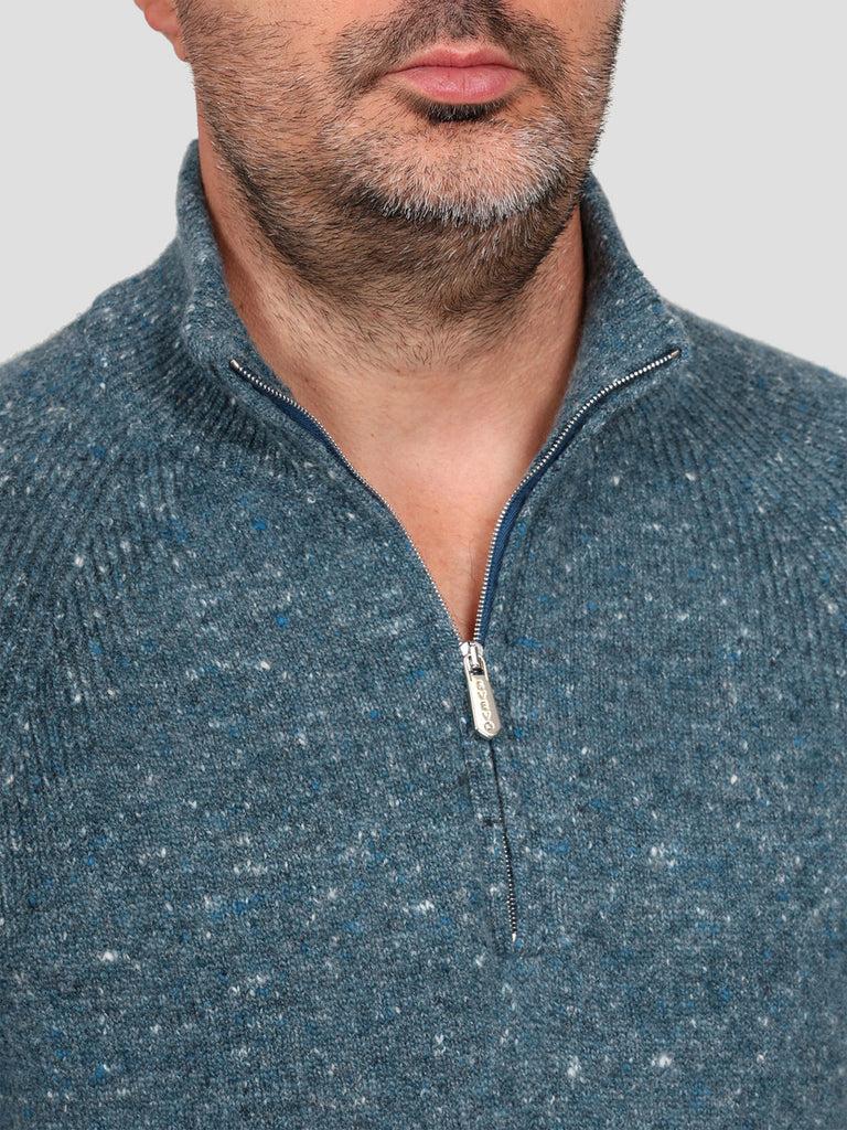 Svevo Lupetto con zip Lana Cashmere e Poliammide Blu Vendita Calda