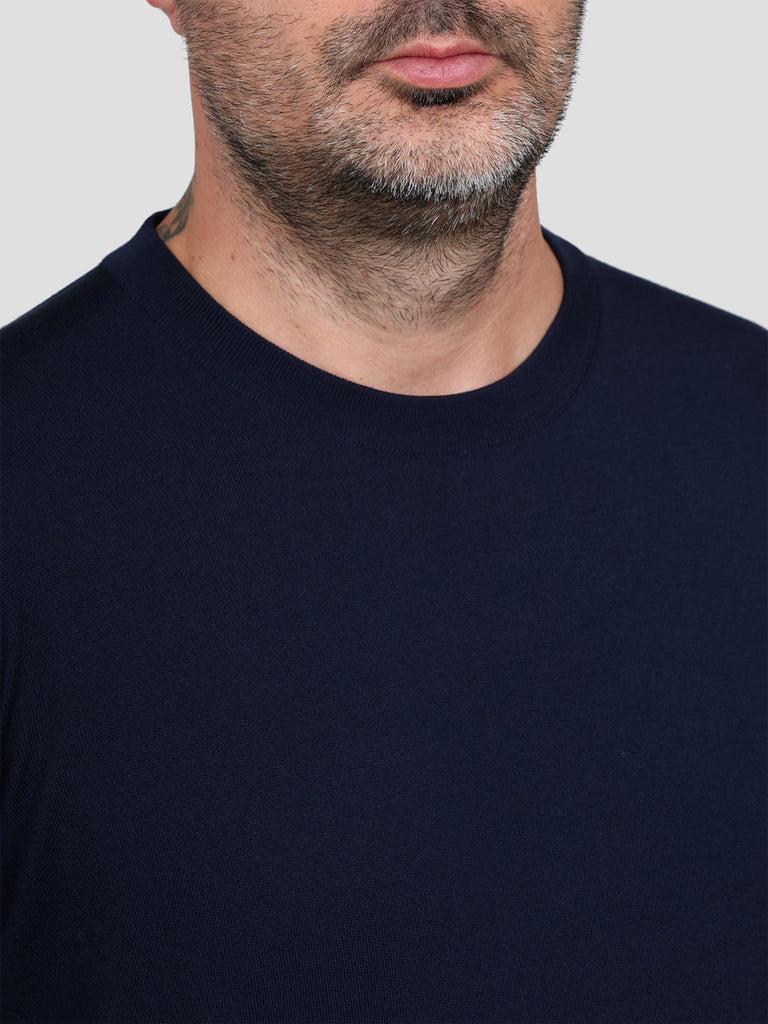 Svevo Maglia Girocollo Lana Merino Superfine 160's Blu I Più Venduti