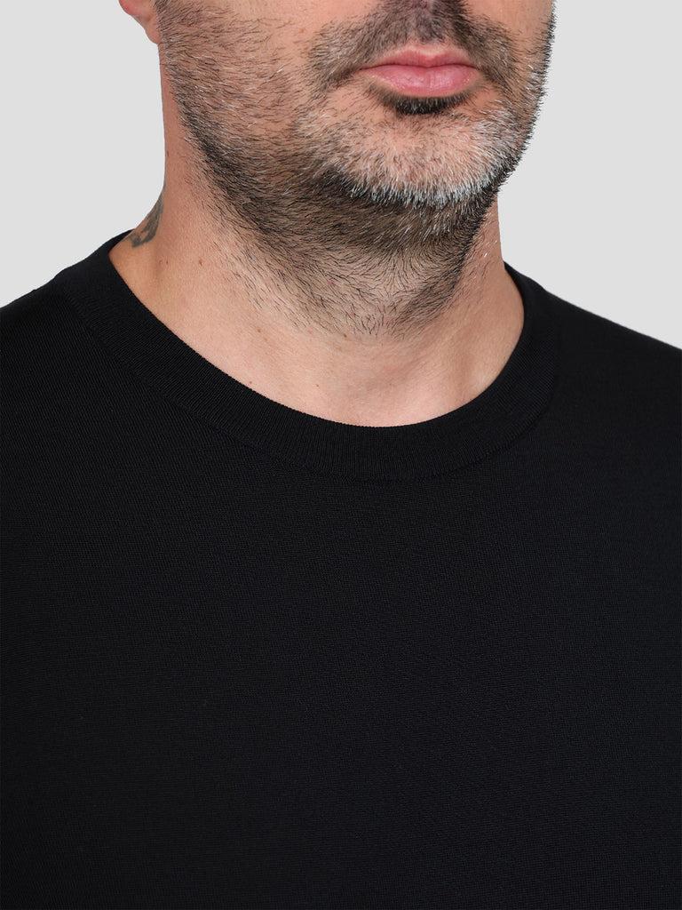 Svevo Maglia Girocollo Lana Merino Superfine 160's Nera Vendite Flash