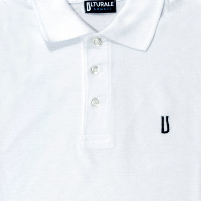 Ulturale Polo bianca con logo Ulturale blu in 100% cotone - Ulturale Presa