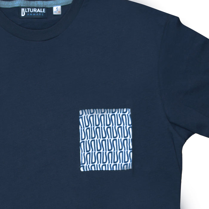 Ulturale T-Shirt blu con taschino bianco e logomania blu in 100% cotone - Ulturale Nuovo
