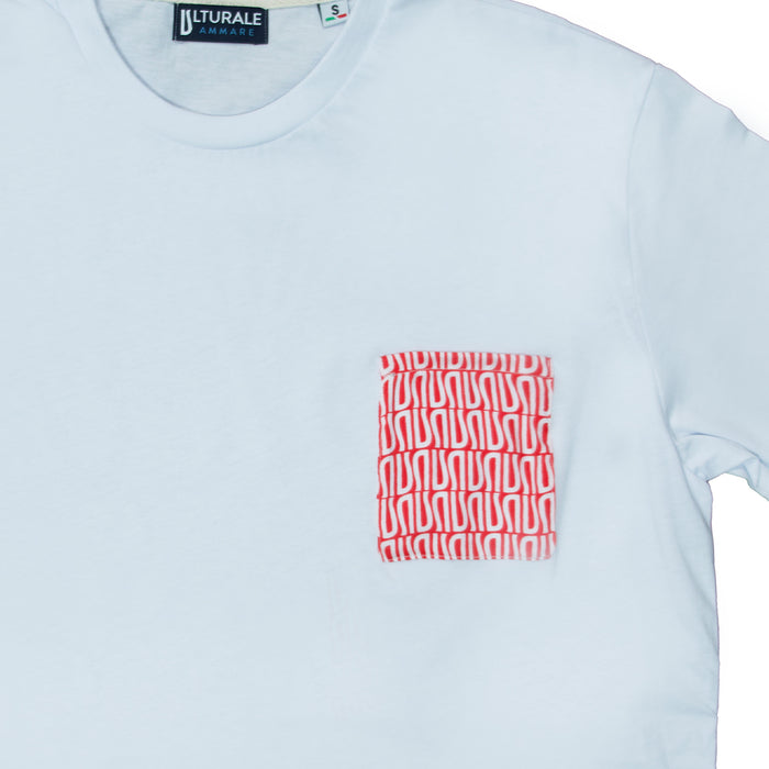 Ulturale T-Shirt bianca con taschino rosso e logomania bianca in 100% cotone - Ulturale Saldi Di Fabbrica