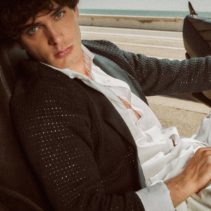 Ulturale Cardigan blu uomo con collo a scialle – Ulturale Nuovo