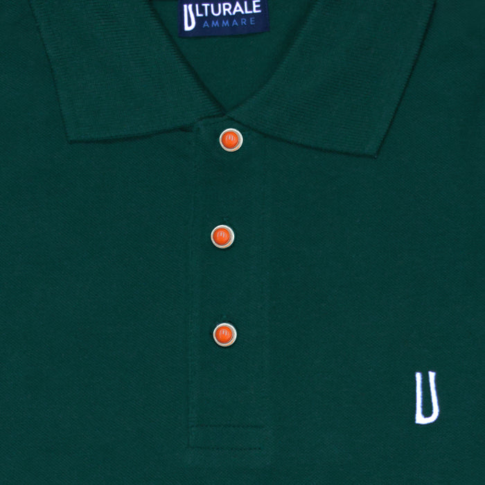 Ulturale Polo verde con bottoni in corallo e argento in 100% cotone - Ulturale Sottocosto