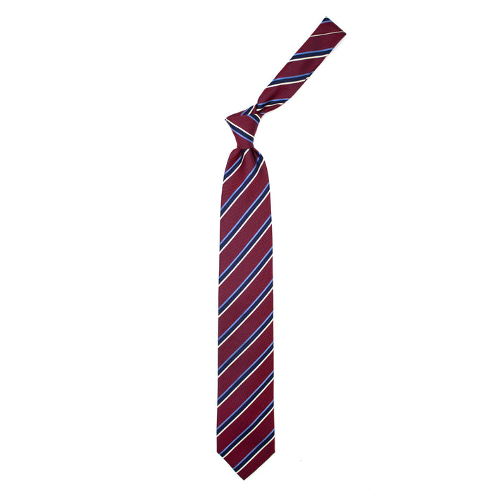 Ulturale Cravatta bordeaux con righe azzurre blu e beige in seta – Ulturale Fino Al -60%