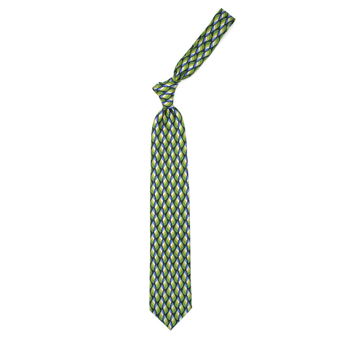 Ulturale Cravatta blu con pattern astratto giallo verde crema e azzurro in seta – Ulturale Sconto