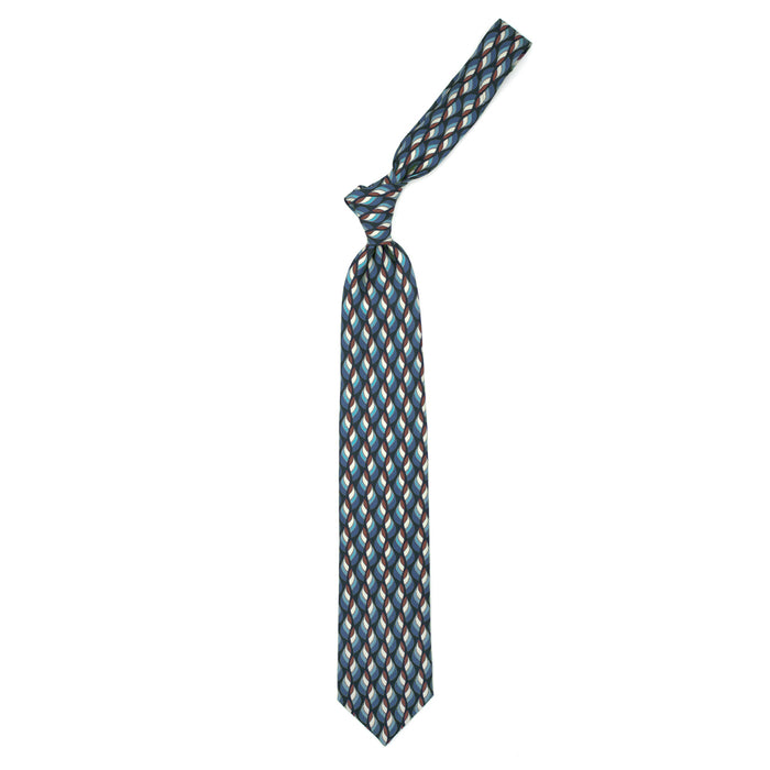 Ulturale Cravatta blu con pattern astratto azzurro crema e marrone in seta – Ulturale Offerta