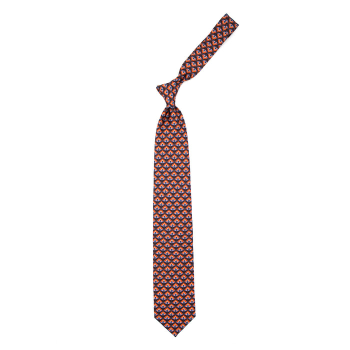 Ulturale Cravatta marrone con pattern arancione blu e azzurro in seta – Ulturale Economico
