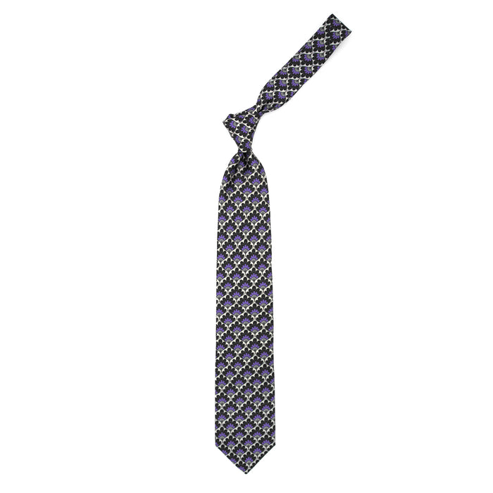Ulturale Cravatta con pattern a ventaglio floreale viola grigio e nero in seta – Ulturale Saldi