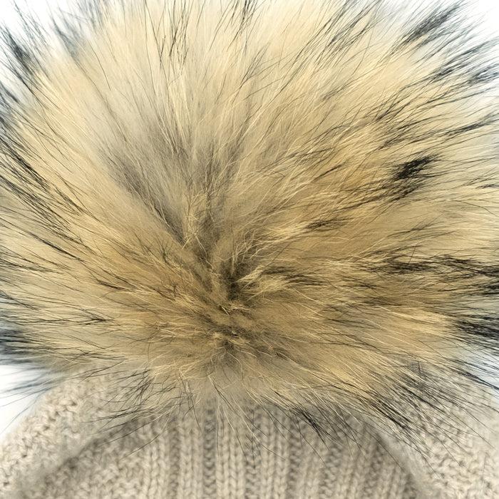 Ulturale Cappellino donna beige 100% cashmere con pon-pon in volpe – Ulturale In Vendita
