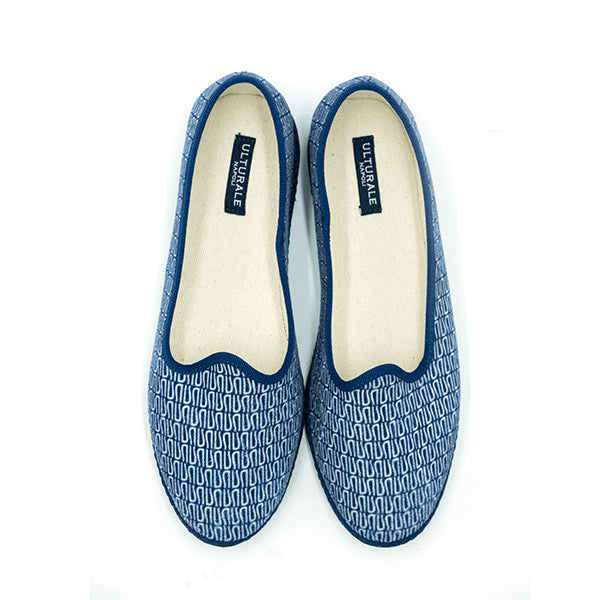 Ulturale Furlane blu con pattern Ulturale bianco e bordo blu in 100% velluto di cotone - Ulturale Saldi