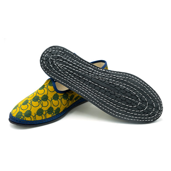 Ulturale Furlane con pattern astratto giallo e verde e bordo blu in 100% velluto di cotone - Ulturale Offerte