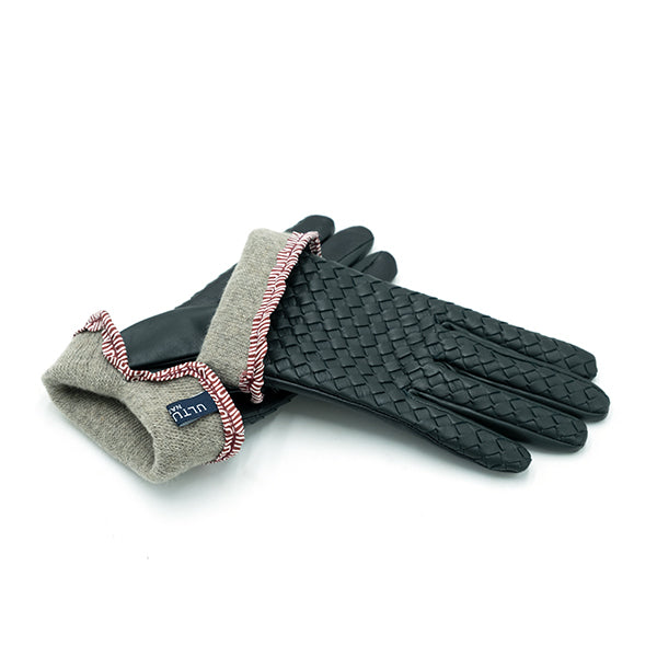 Ulturale Guanti donna intrecciati bicolore verde e nero con cashmere interno - Ulturale Nuovo