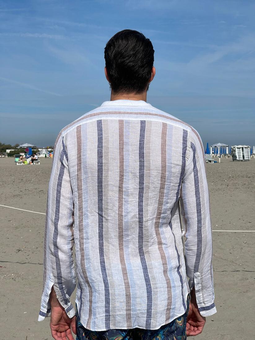 Underground Couture Camicia Lino Coreana Riga Saldi Di Fabbrica