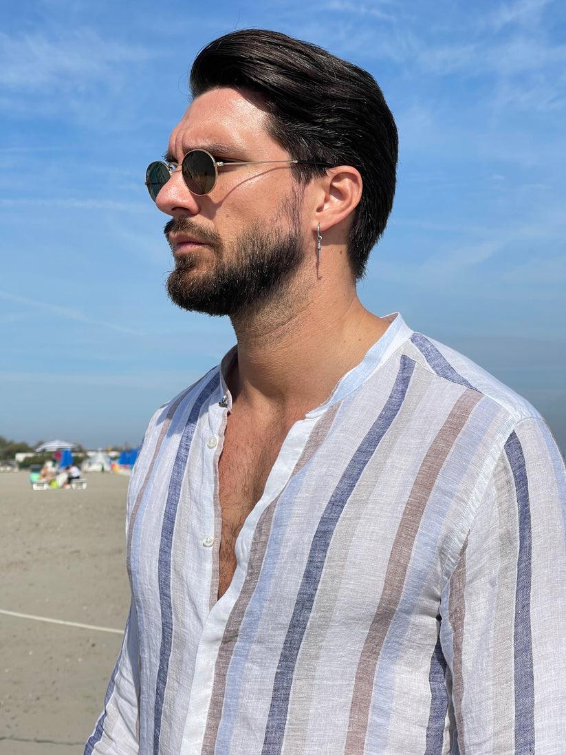 Underground Couture Camicia Lino Coreana Riga Saldi Di Fabbrica