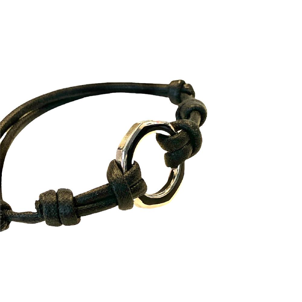 D'AMICO Bracciale Anella Laccata Nero + Cordone Cerato Nero Online