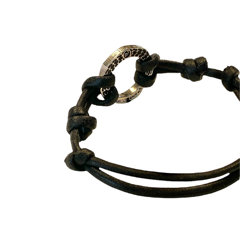 D'AMICO Bracciale Anella Laccata Nero + Cordone Cerato Nero Online