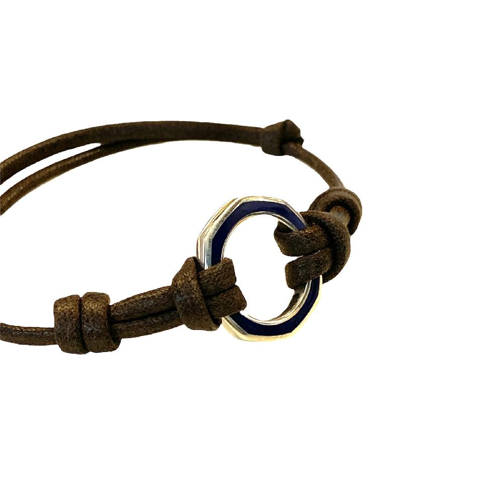 D'AMICO Bracciale Anella Laccata Blu Navy + Cordone Cerato Testa Moro Outlet