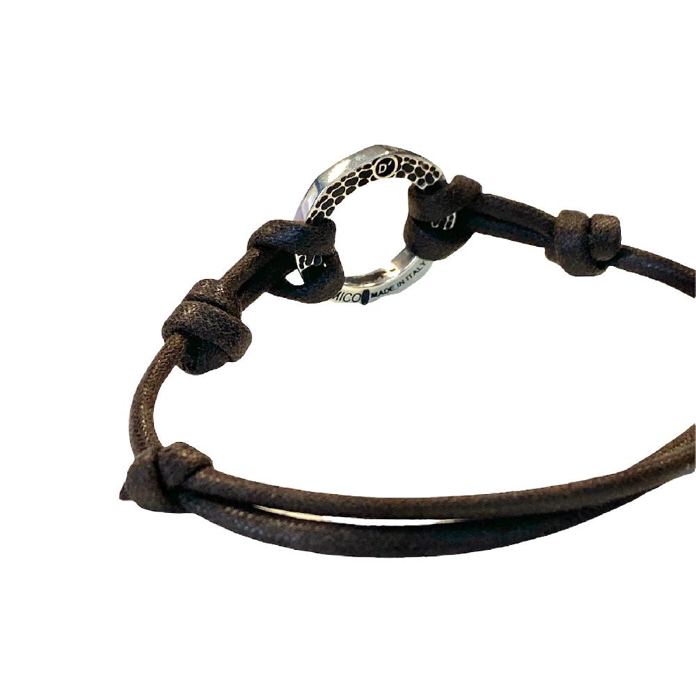 D'AMICO Bracciale Anella Laccata Blu Navy + Cordone Cerato Testa Moro Outlet