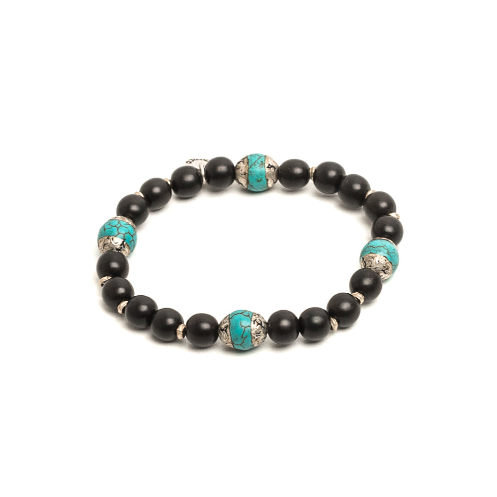 D'AMICO Bracciale Ameya + Elastico Legno Nero + Turchese Consegna Veloce