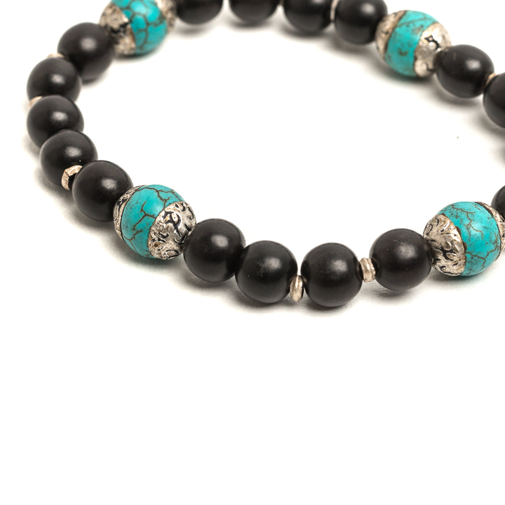 D'AMICO Bracciale Ameya + Elastico Legno Nero + Turchese Consegna Veloce