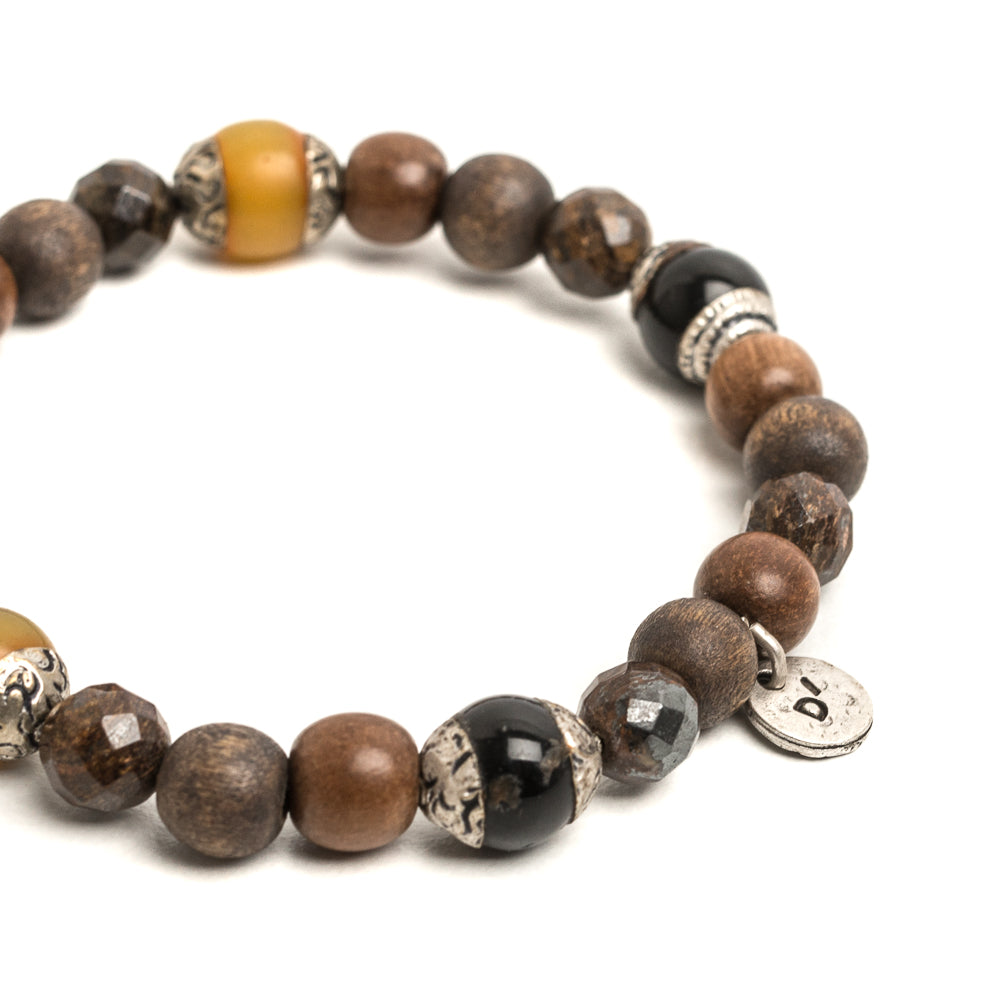 D'AMICO Bracciale Iresh / Elastico Perle Tuareg + Legno + Bronzite Promozione Limitata
