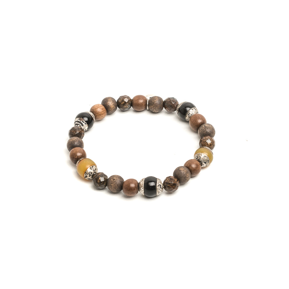 D'AMICO Bracciale Iresh / Elastico Perle Tuareg + Legno + Bronzite Promozione Limitata