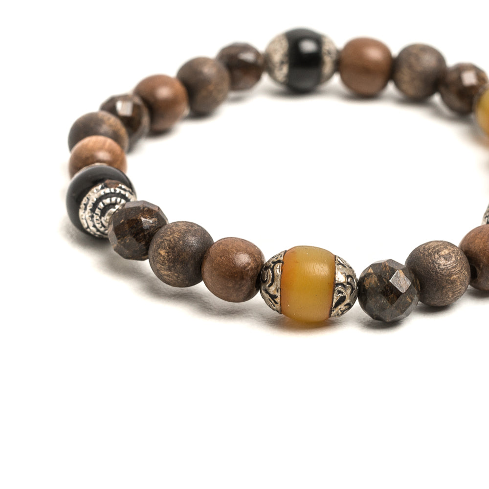 D'AMICO Bracciale Iresh / Elastico Perle Tuareg + Legno + Bronzite Promozione Limitata