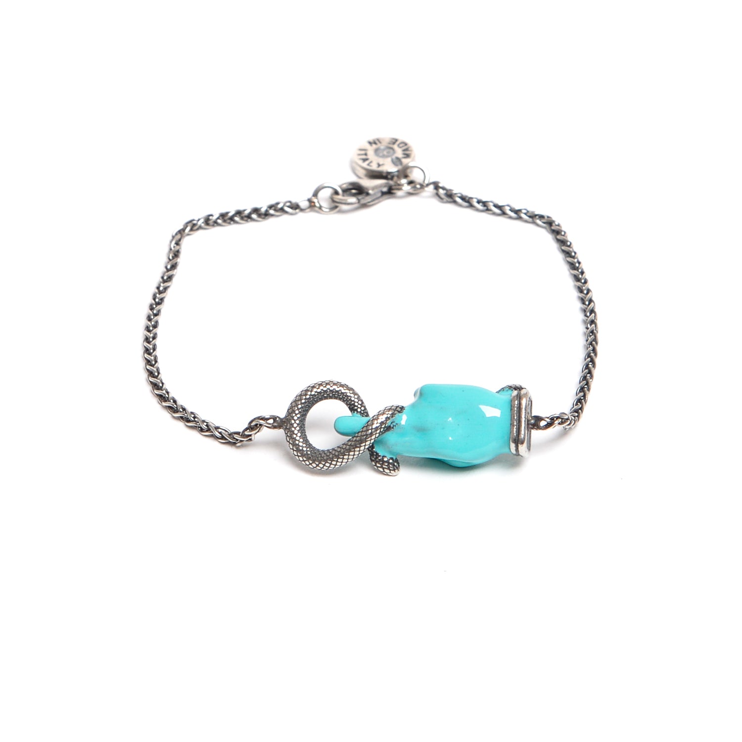 D'AMICO Bracciale Catenina con "Good Luck" Laccato Turchese In Saldo