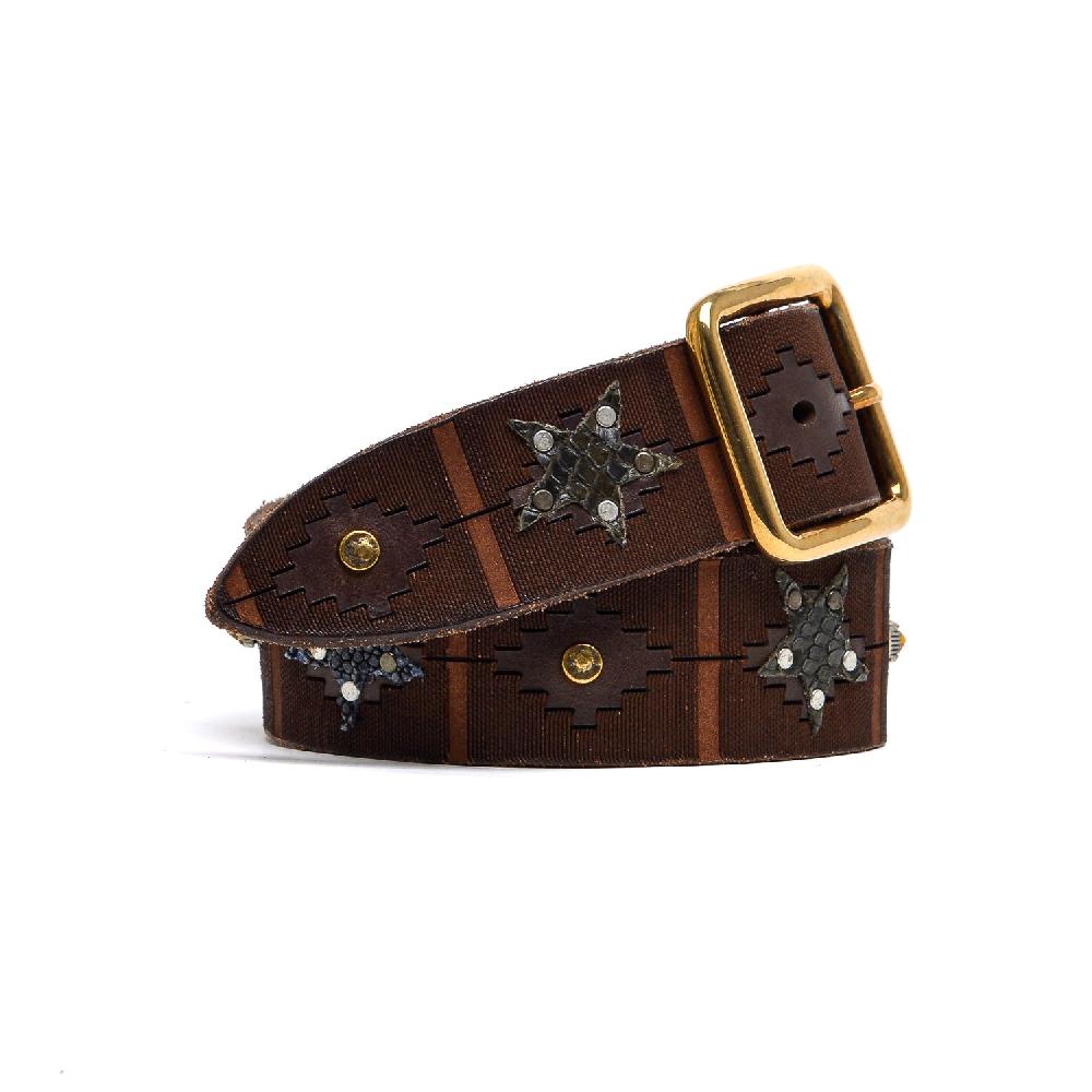 D'AMICO Cintura Cuoio Laserato + Decorazioni Stelle / Pitone / Razza e Pietre Saldi