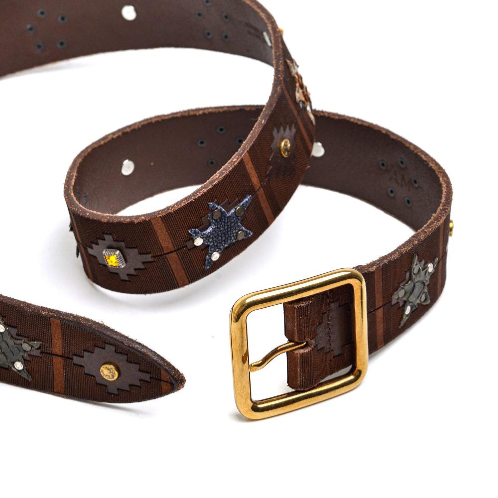 D'AMICO Cintura Cuoio Laserato + Decorazioni Stelle / Pitone / Razza e Pietre Saldi