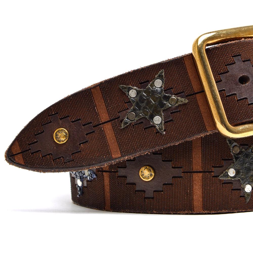 D'AMICO Cintura Cuoio Laserato + Decorazioni Stelle / Pitone / Razza e Pietre Saldi