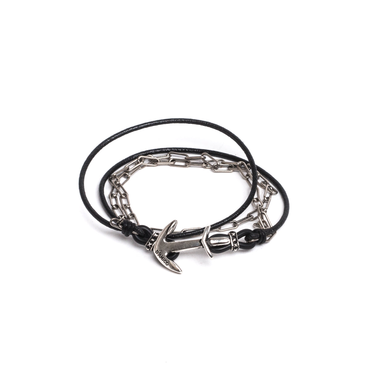 D'AMICO Bracciale Cuoio + Ancora e Catenine Vendita