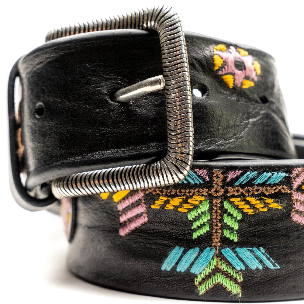 D'AMICO Cintura Cuoio Vintage Nero Ricamo Navajo Candy Consegna Veloce