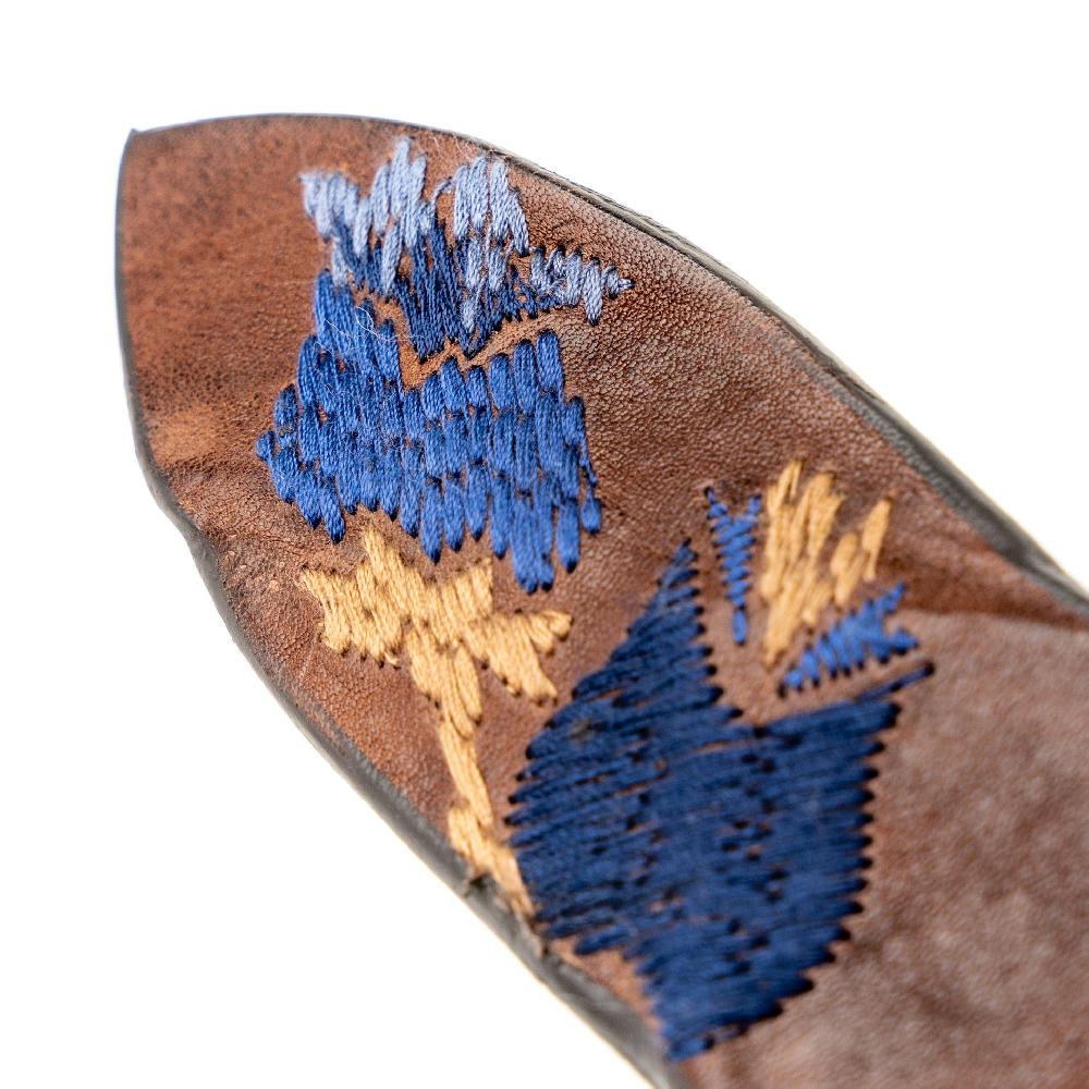 D'AMICO Cintura Cuoio Vintage Brown Floral Blue Promozione Limitata