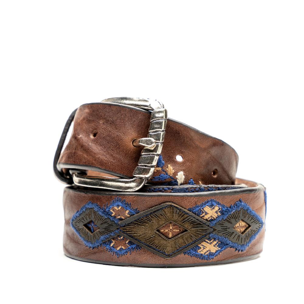 D'AMICO Cintura Cuoio Vintage Brown Floral Blue Promozione Limitata