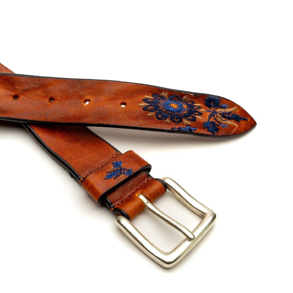 D'AMICO Cintura Cuoio Vintage Floral Blue Shopping Online
