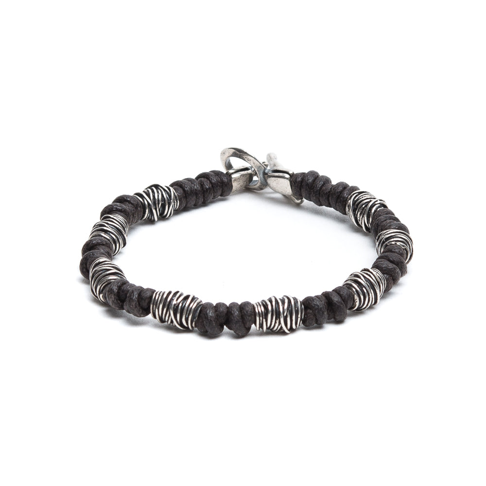 D'AMICO Bracciale Cotone Cerato + Argento 925 Testa Moro Saldi Di Fabbrica