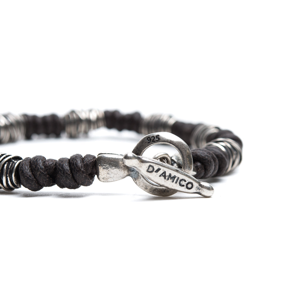 D'AMICO Bracciale Cotone Cerato + Argento 925 Testa Moro Saldi Di Fabbrica