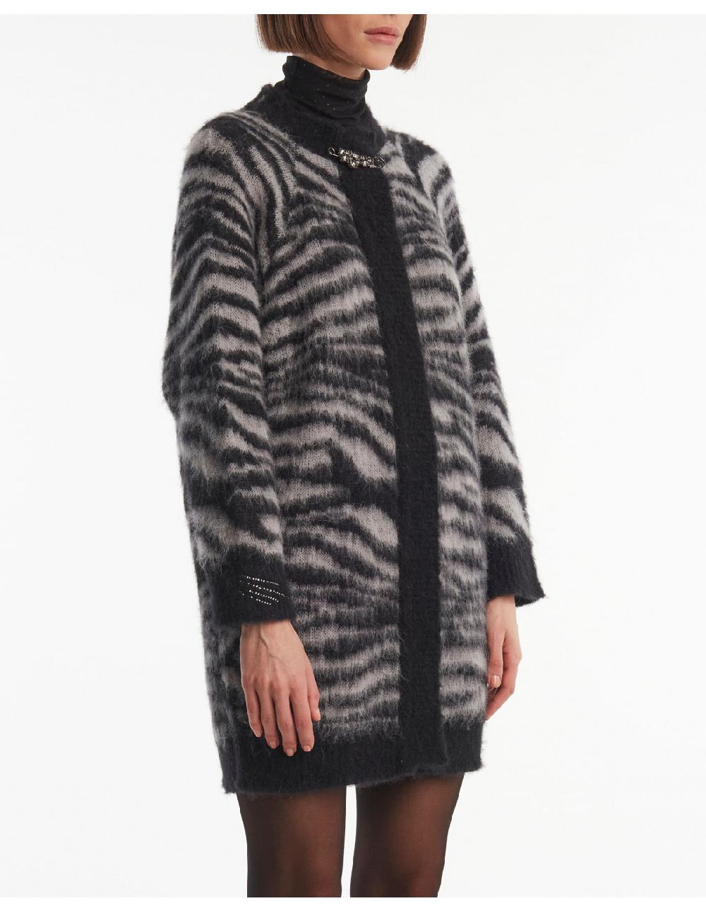 Angelo marani CARDIGAN GARZATO ZEBRA IN ALPACA+SPILLA Sottocosto